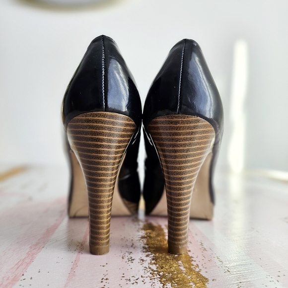 FIONI Women's Black Patent Faux Leather High Heel Stiletto Platform Pumps 7.5 - Picture 3 of 16